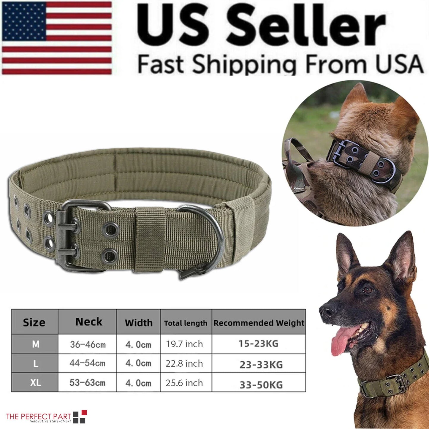 Heavy-Duty 2-Inch Nylon Tactical Dog Collar for Large Breeds with Metal Buckle
