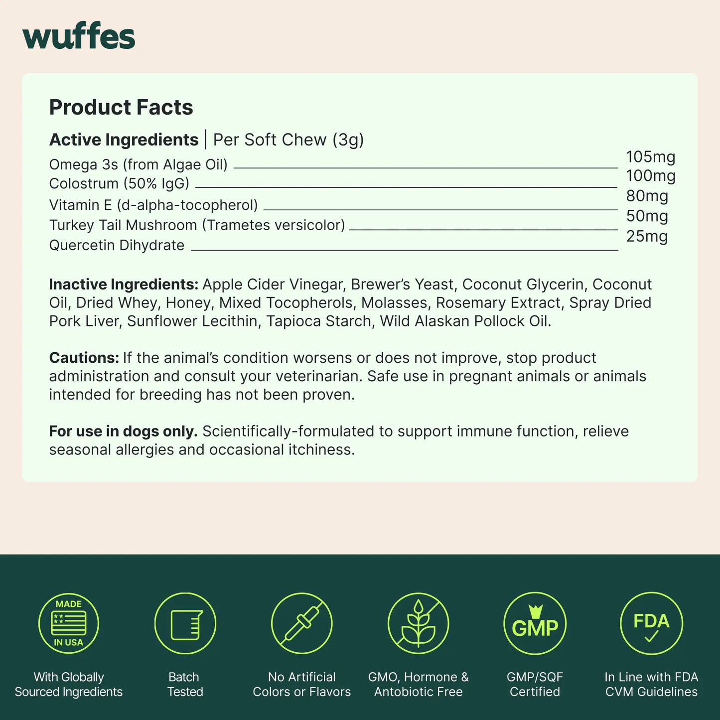 Wuffes Allergy & Itch Chews for Dogs - Skin & Immune Support Supplement for Seasonal Allergies & Itch Relief - All Breeds & Ages - MADE in USA -