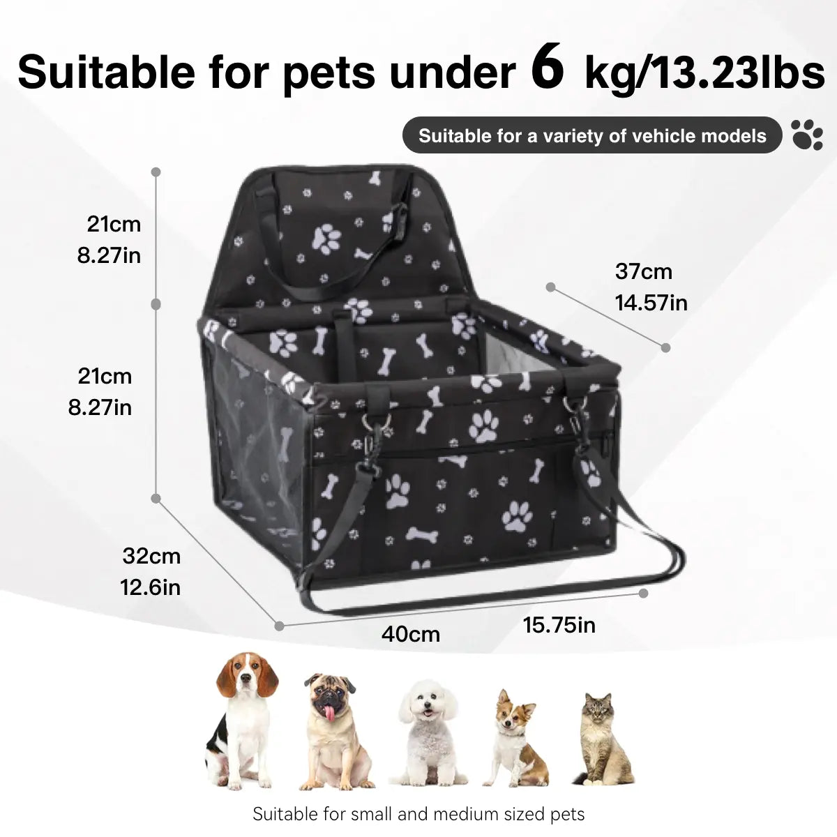 Pet Car Seat - Foldable Safety Booster for Cats and Dogs | Breathable, Easy-to-Clean Design with Spacious Interior | Compatible with Front and Back Seats, Effortless Assembly