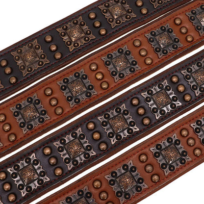 Cool Spiked Dog Collar for Medium Large Dogs Genuine Leather Pitbull Bulldog Adjustable Pet Accessories Collars Necklace (L)