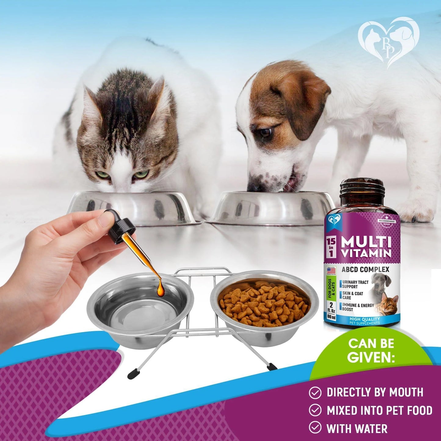 Premium Multivitamin Liquid Supplement for Cats and Dogs with Glucosamine and Cranberry Extract