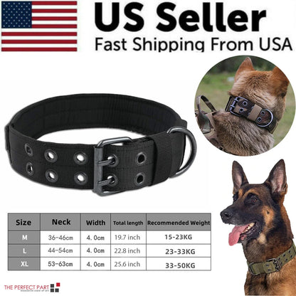 Heavy-Duty 2-Inch Nylon Tactical Dog Collar for Large Breeds with Metal Buckle
