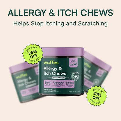 Wuffes Allergy & Itch Chews for Dogs - Skin & Immune Support Supplement for Seasonal Allergies & Itch Relief - All Breeds & Ages - MADE in USA -