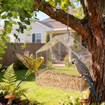 Premium Acrylic Window Bird Feeder with Suction Cups - Wall-Mounted, Easy-to-Clean Feeding Station for Small Birds, Ideal for Indoor and Outdoor Nature Exploration