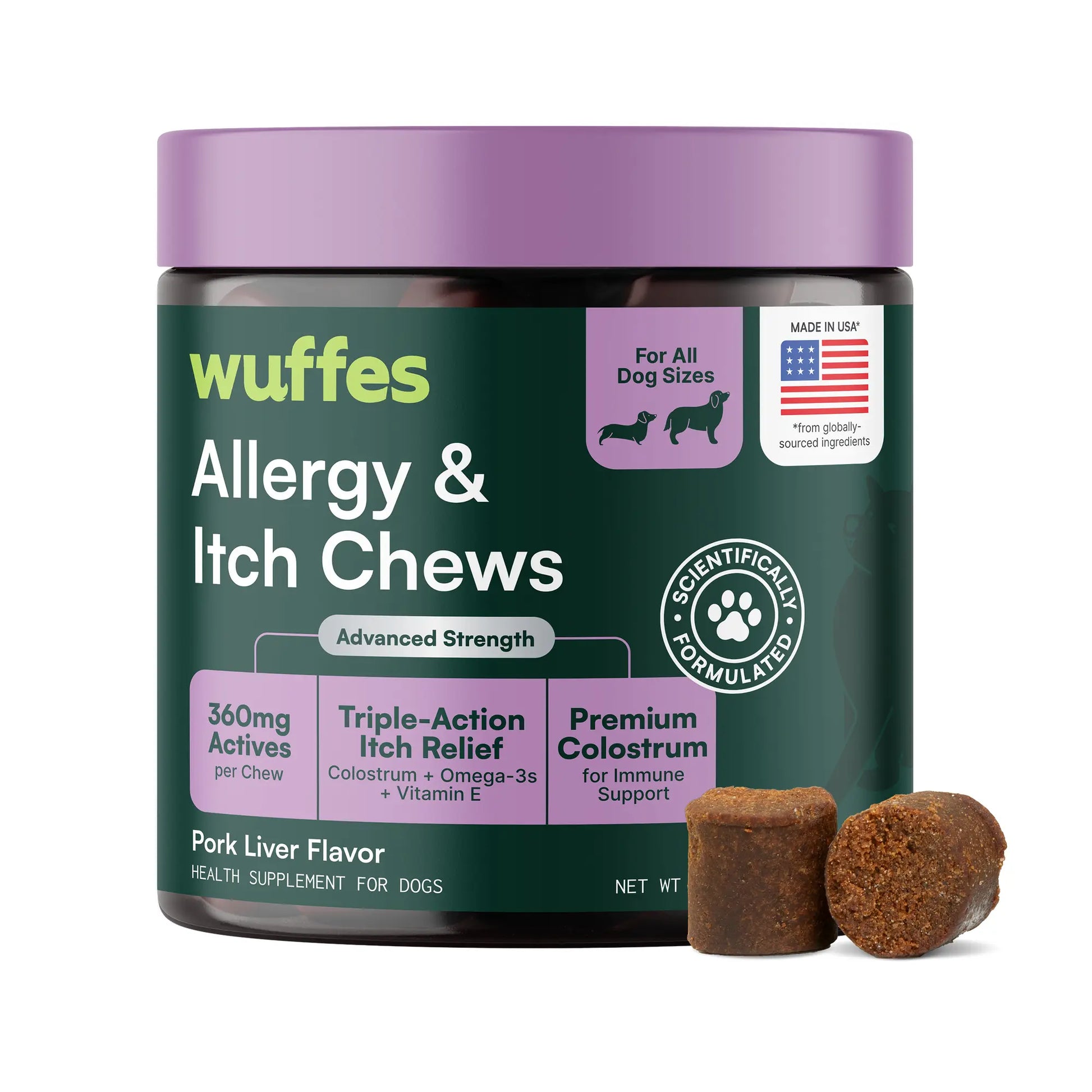 Wuffes Allergy & Itch Chews for Dogs - Skin & Immune Support Supplement for Seasonal Allergies & Itch Relief - All Breeds & Ages - MADE in USA -