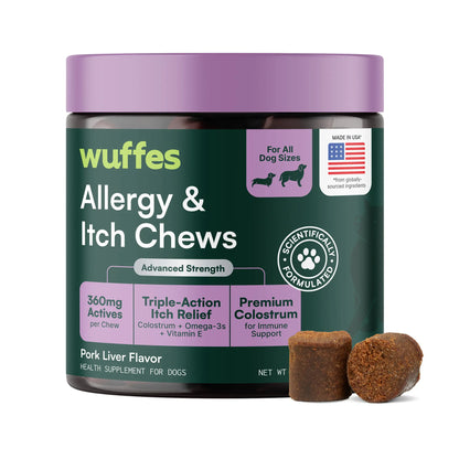 Wuffes Allergy & Itch Chews for Dogs - Skin & Immune Support Supplement for Seasonal Allergies & Itch Relief - All Breeds & Ages - MADE in USA -