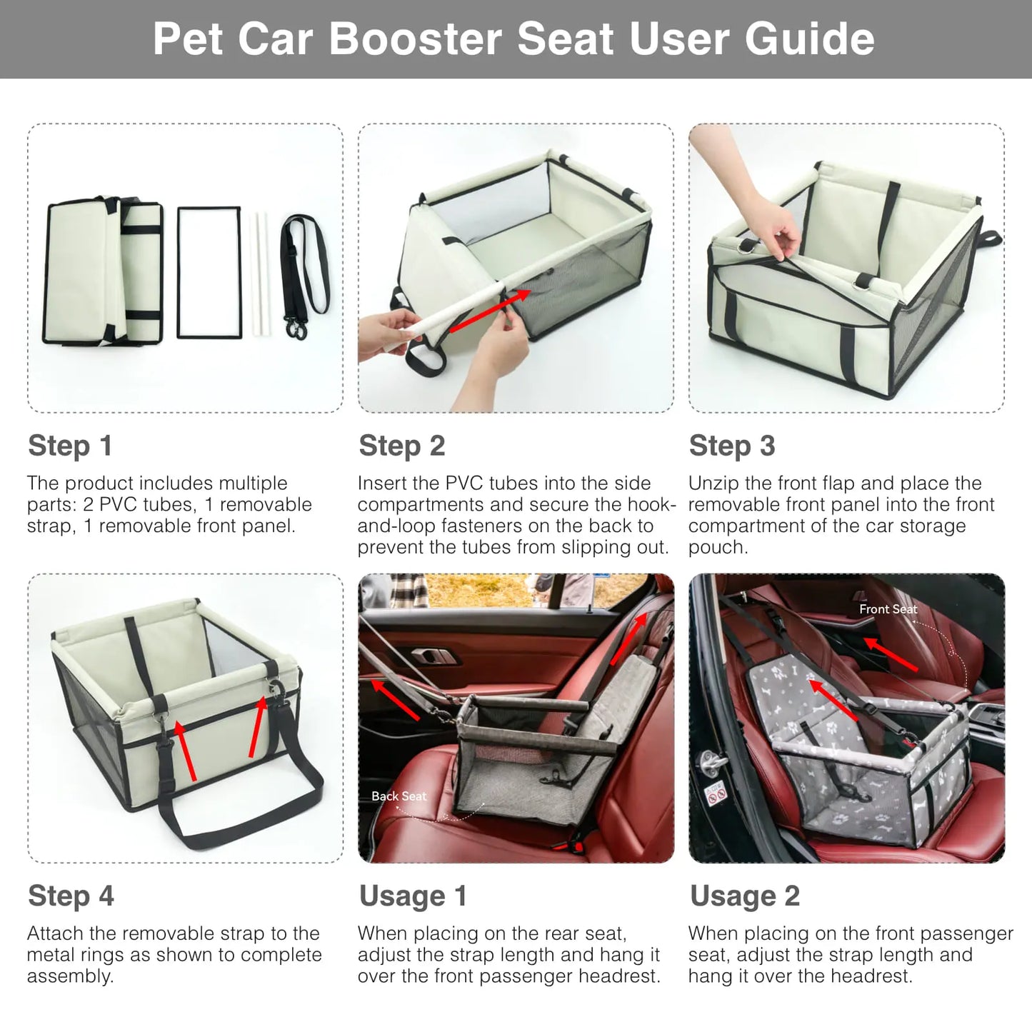 Pet Car Seat - Foldable Safety Booster for Cats and Dogs | Breathable, Easy-to-Clean Design with Spacious Interior | Compatible with Front and Back Seats, Effortless Assembly