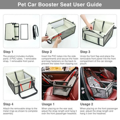 Pet Car Seat - Foldable Safety Booster for Cats and Dogs | Breathable, Easy-to-Clean Design with Spacious Interior | Compatible with Front and Back Seats, Effortless Assembly