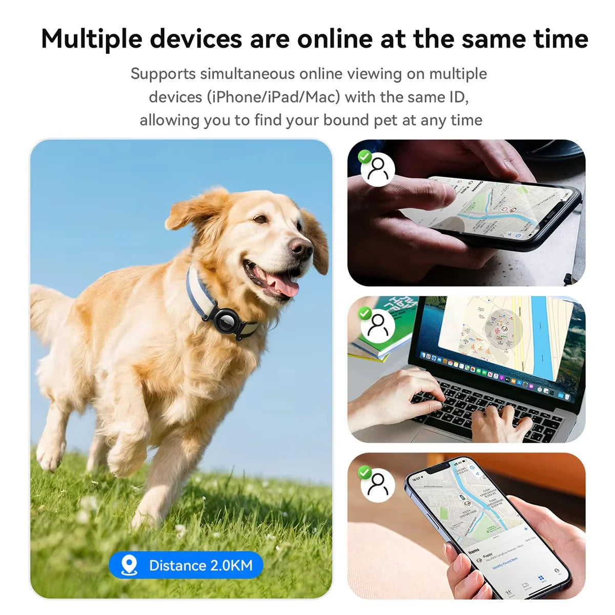 GPS Pet Tracker – No Monthly Fees, Compatible with Apple Find My for Dogs and Cats