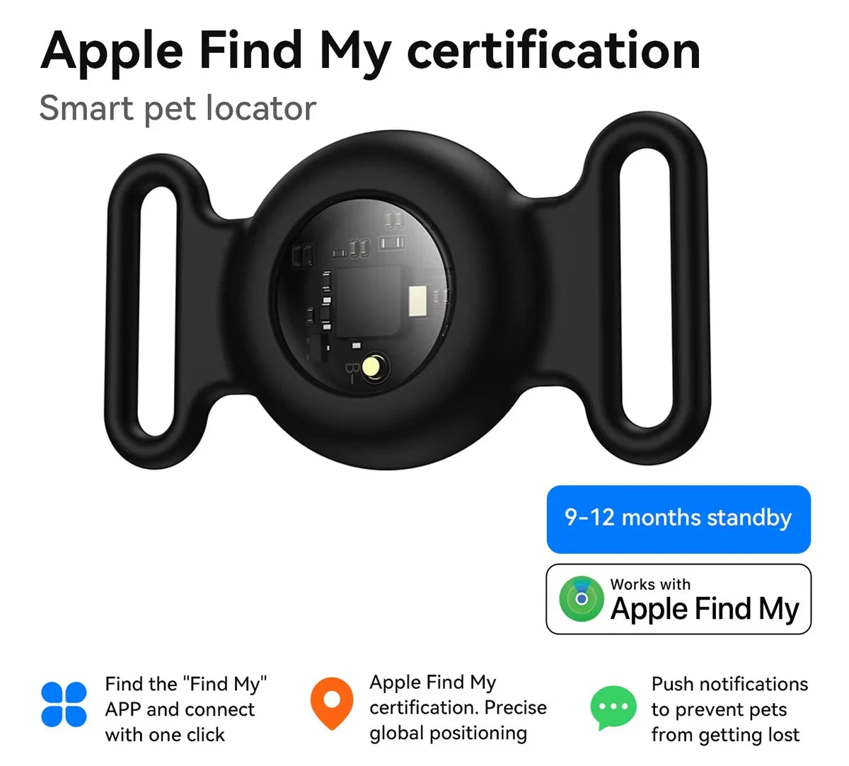 GPS Pet Tracker – No Monthly Fees, Compatible with Apple Find My for Dogs and Cats
