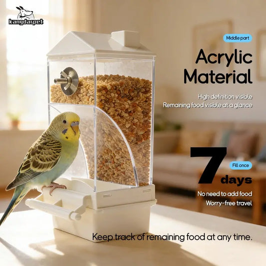 Anti-Spill Bird Food Box with Seed Hull Separator, Acrylic Material External Hanging Window Bird Feeder for Parakeet Cockatiel