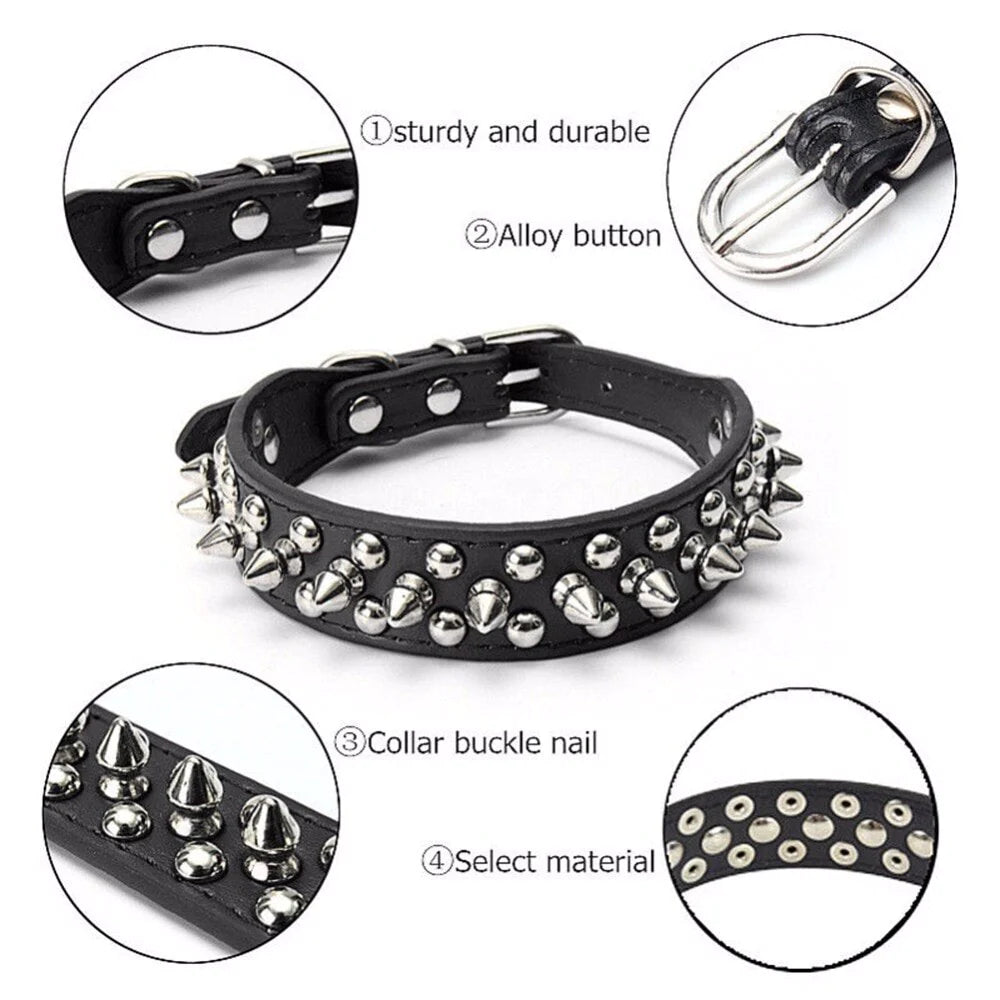 Premium Adjustable Spiked Studded Leather Dog Collar for Small and Large Breeds, Suitable for Pit Bulls and Cats