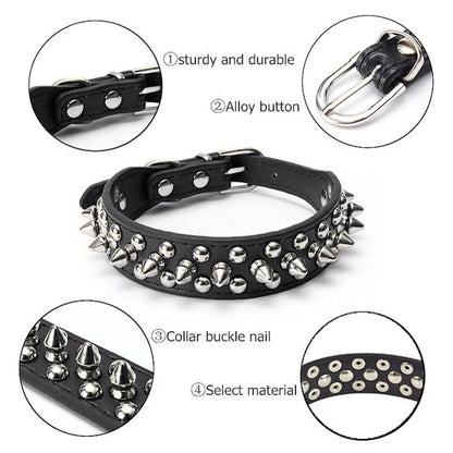 Premium Adjustable Spiked Studded Leather Dog Collar for Small and Large Breeds, Suitable for Pit Bulls and Cats