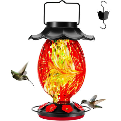 Solar Hummingbird Feeder - 49 Fl.Oz Hand Blown Glass Color Changing - 7 Feeding Ports with Perch - Never Leak - Hummingbird Feeder for Outdoors Hanging (Blue)