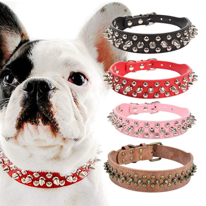 Premium Adjustable Spiked Studded Leather Dog Collar for Small and Large Breeds, Suitable for Pit Bulls and Cats