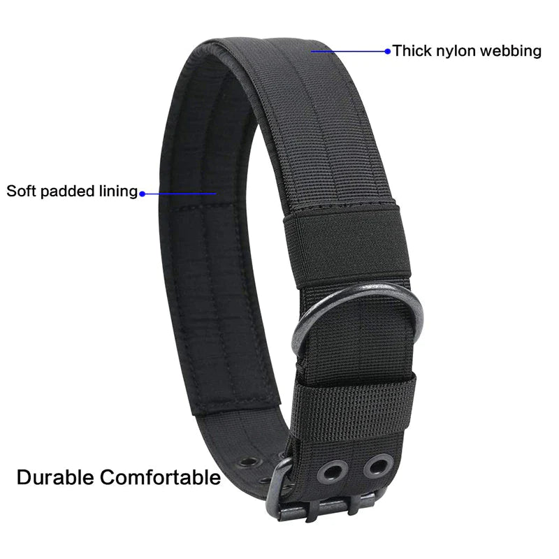 Heavy-Duty 2-Inch Nylon Tactical Dog Collar for Large Breeds with Metal Buckle