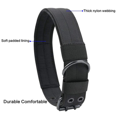 Heavy-Duty 2-Inch Nylon Tactical Dog Collar for Large Breeds with Metal Buckle