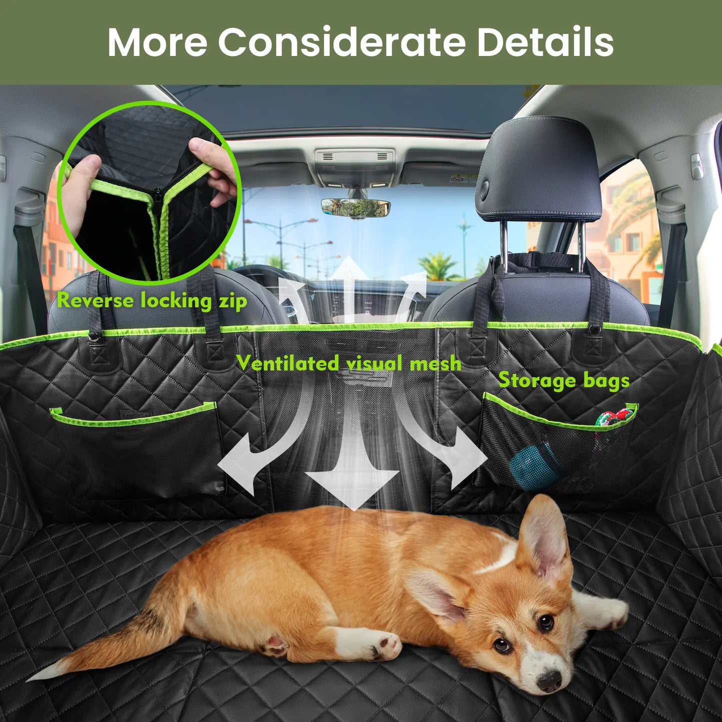 Pecute Waterproof Pet Car Seat Cover with Mesh Window and Storage Pocket, Non-Slip Hammock Design for Cars and Trucks, Easy to Install and Washable