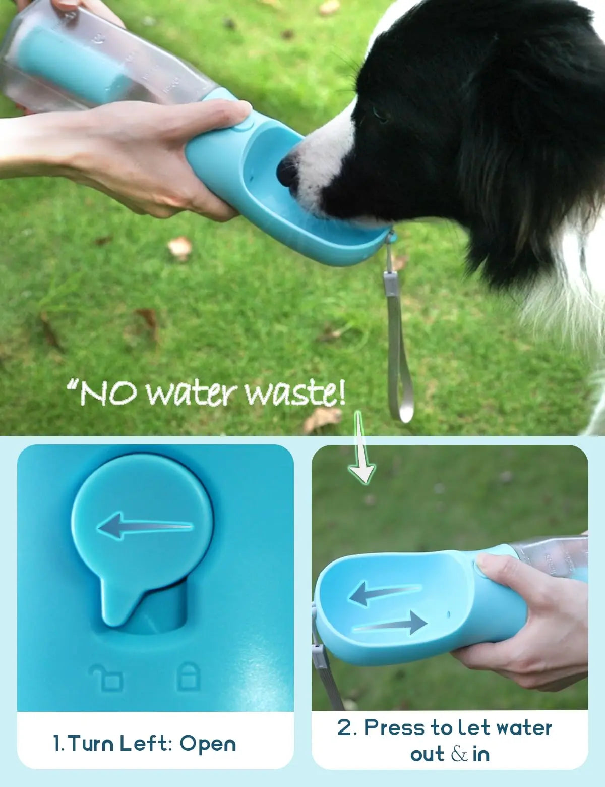 Portable Water Bottle for Dogs, 3 in 1 Pet Travel Bowl Dispenser with Food Treat Container & Poop Bag Holder, Summer Outdoor Walking Hiking Accessories for Large Dog on the Go - Blue, 20Oz#Summervibes