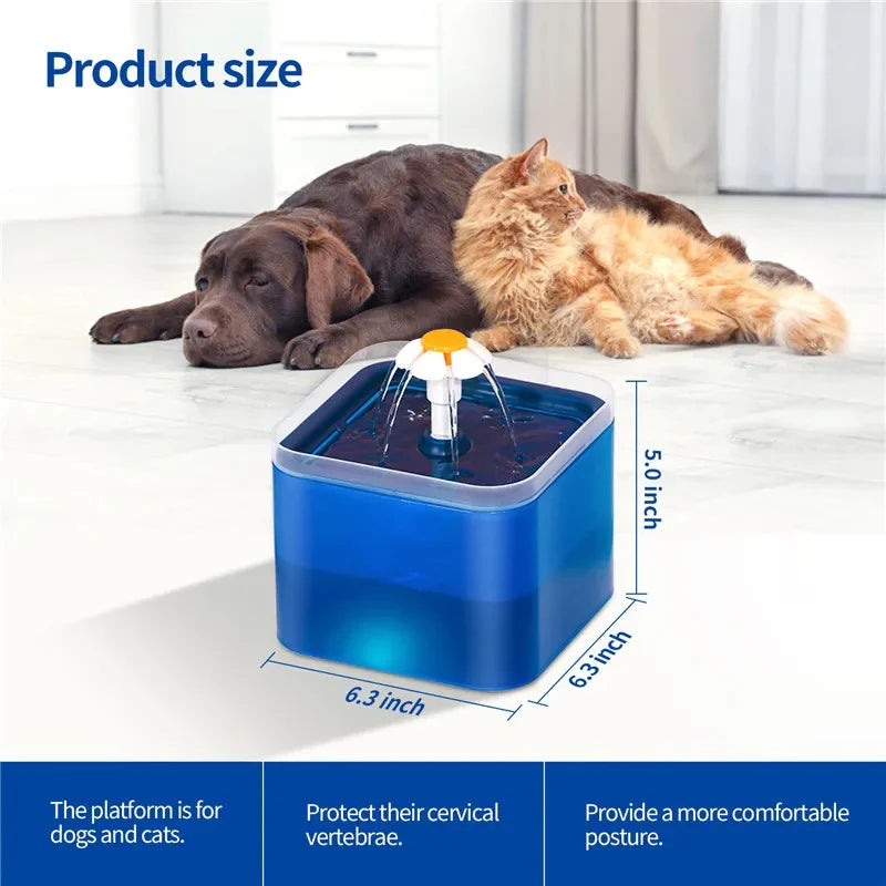2L Automatic Pet Water Fountain with LED Illumination and USB Connectivity - Recirculating Filtration System for Cats and Dogs