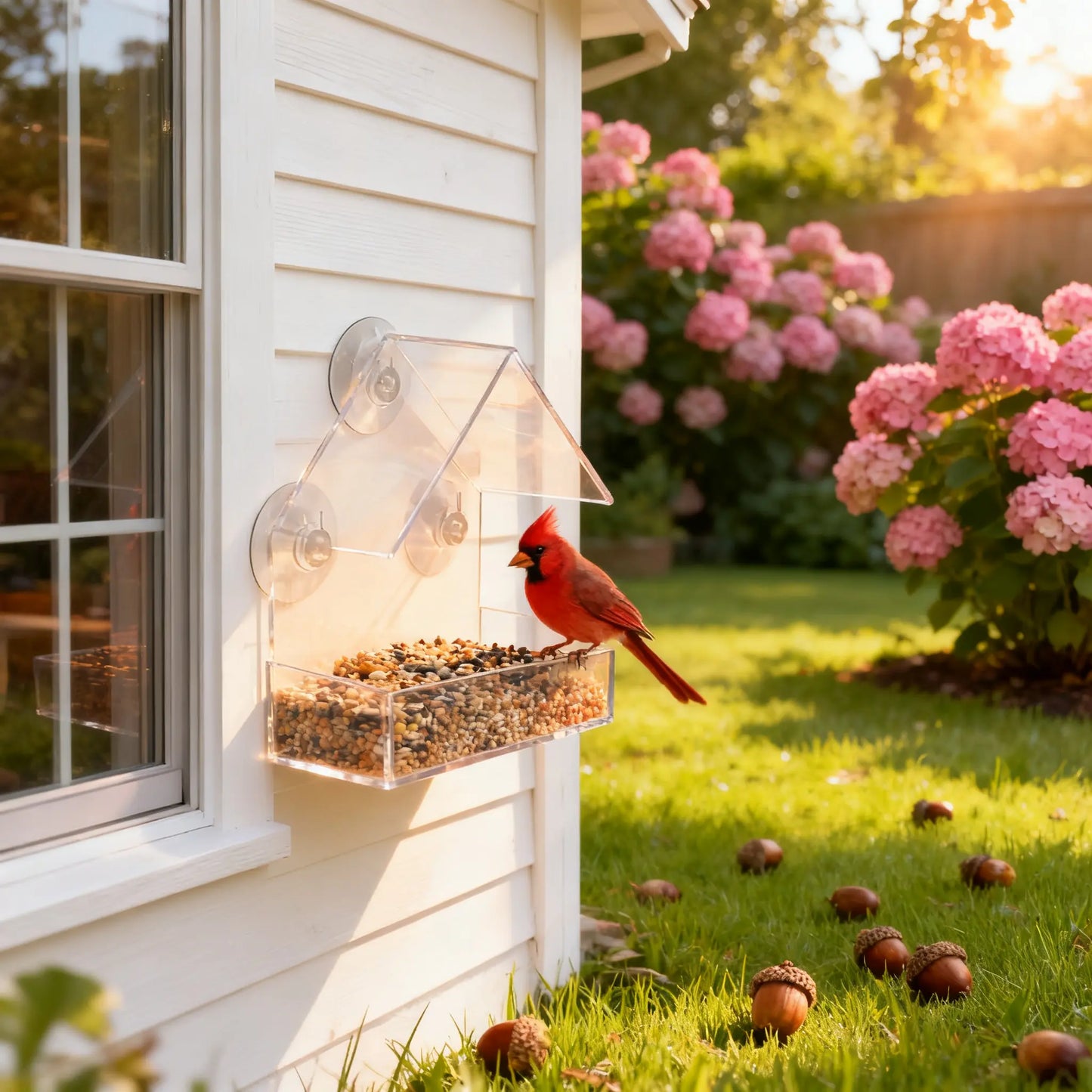 Premium Acrylic Window Bird Feeder with Suction Cups - Wall-Mounted, Easy-to-Clean Feeding Station for Small Birds, Ideal for Indoor and Outdoor Nature Exploration