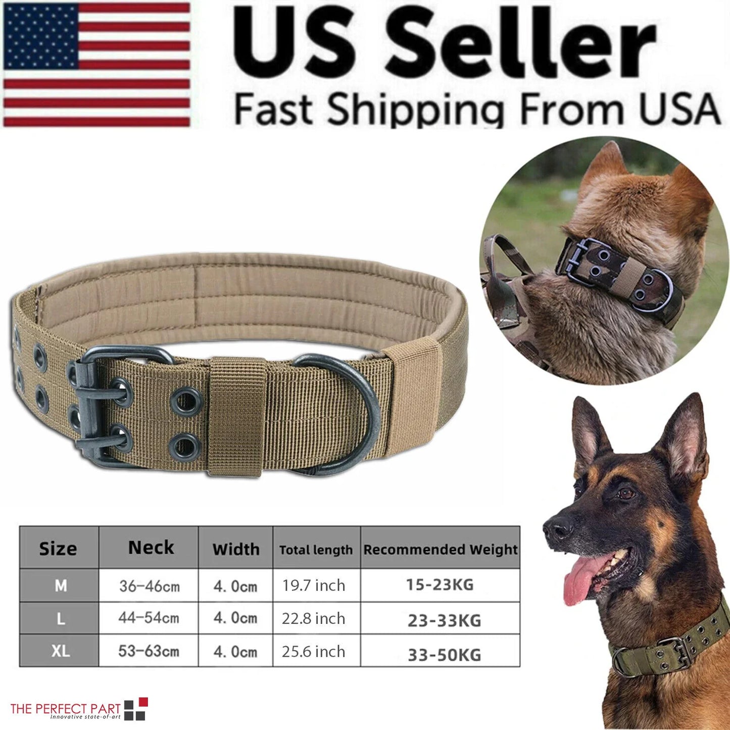 Heavy-Duty 2-Inch Nylon Tactical Dog Collar for Large Breeds with Metal Buckle