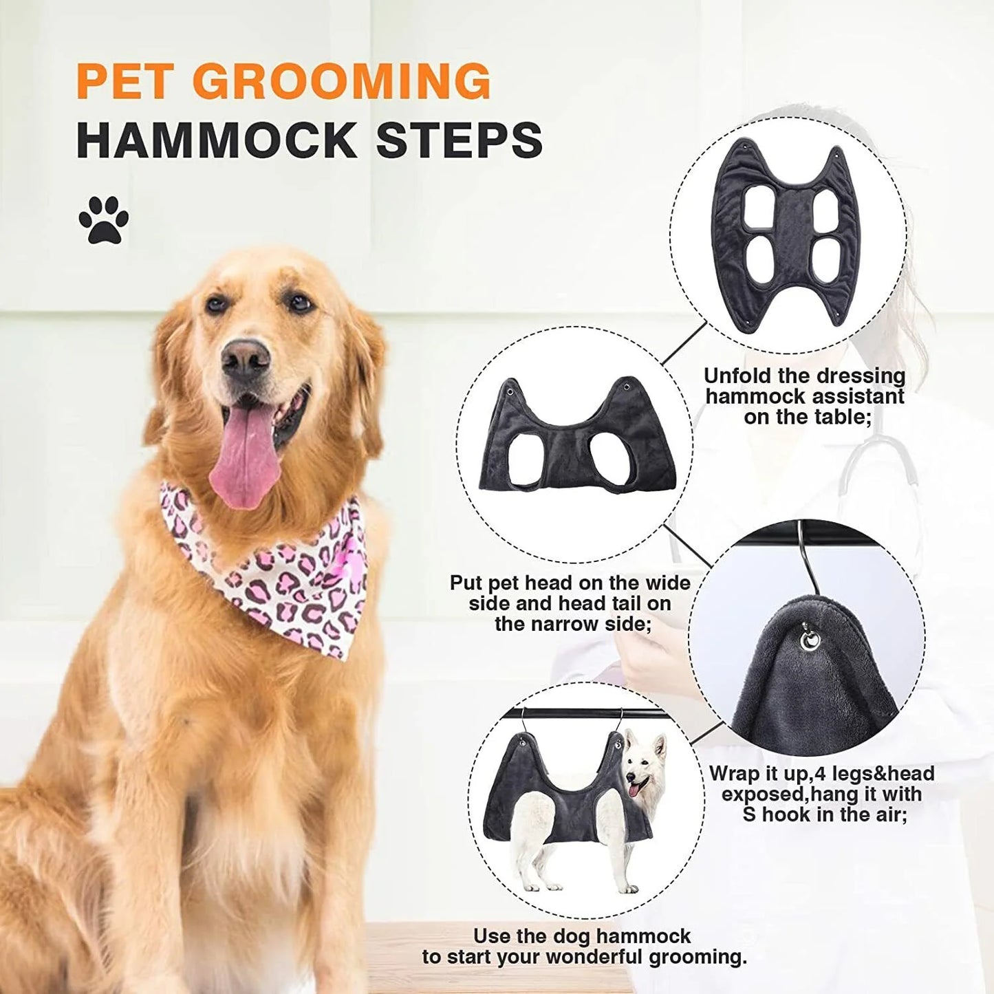 Portable Pet Grooming Hammock Harness for Dogs and Cats - Breathable Grooming Support