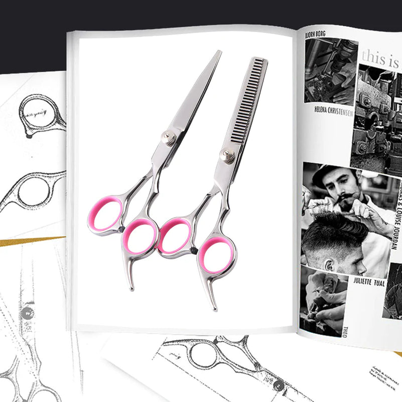 Professional Dog Grooming Scissors Set - Stainless Steel Straight, Curved, and Thinning Shears Kit