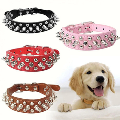 Premium Adjustable Spiked Studded Leather Dog Collar for Small and Large Breeds, Suitable for Pit Bulls and Cats