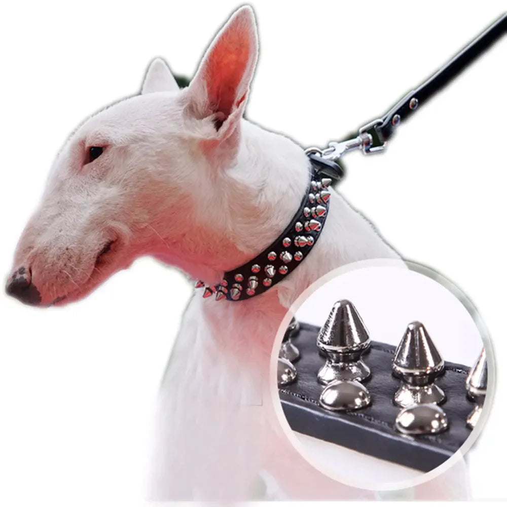 Premium Adjustable Spiked Studded Leather Dog Collar for Small and Large Breeds, Suitable for Pit Bulls and Cats