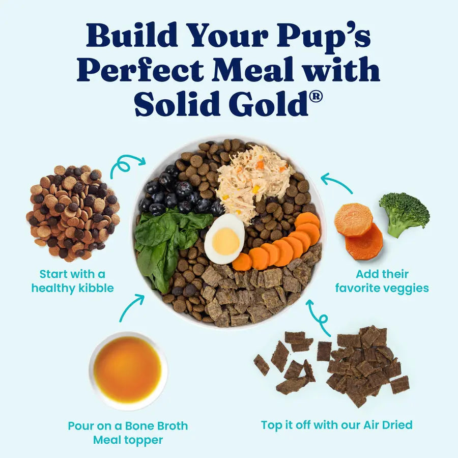 Solid Gold Bone Broth Beef Topper for Dogs - Nutrient-Rich Flavor with Turmeric for Picky Eaters - Made in USA - 12 Pouches