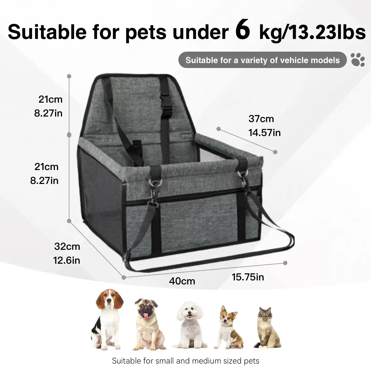 Pet Car Seat - Foldable Safety Booster for Cats and Dogs | Breathable, Easy-to-Clean Design with Spacious Interior | Compatible with Front and Back Seats, Effortless Assembly