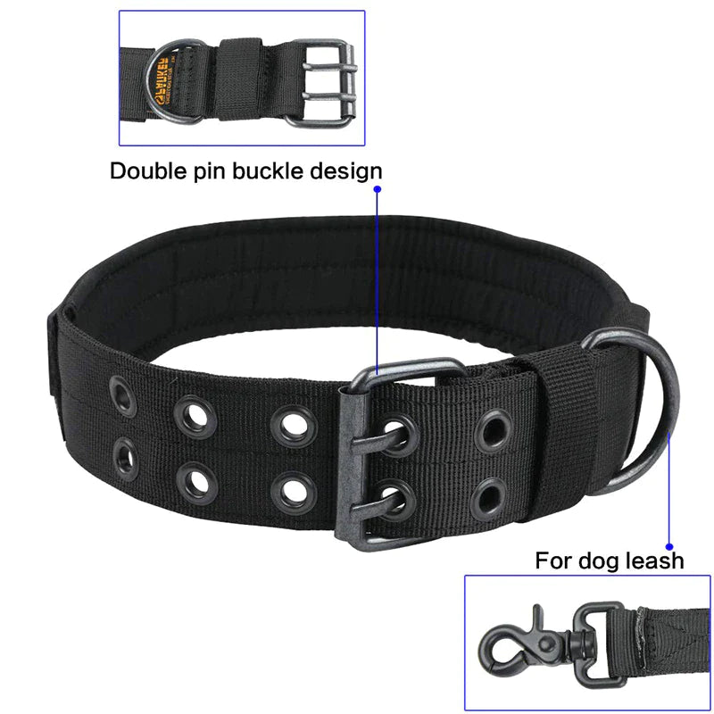 Heavy-Duty 2-Inch Nylon Tactical Dog Collar for Large Breeds with Metal Buckle