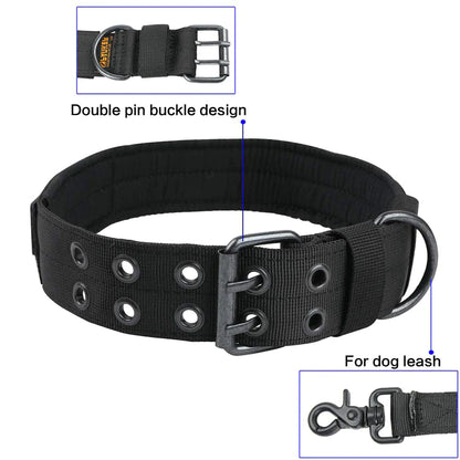 Heavy-Duty 2-Inch Nylon Tactical Dog Collar for Large Breeds with Metal Buckle
