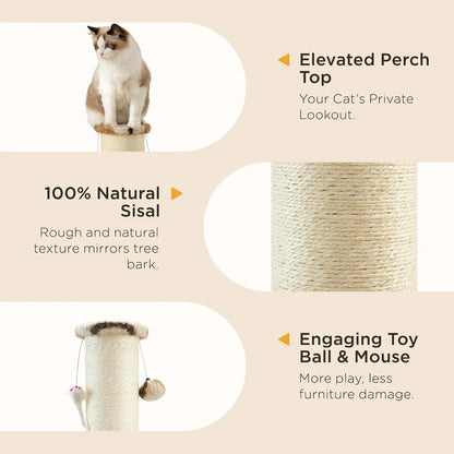 Professional 34-Inch Heavy-Duty Cat Scratching Post with Sisal Rope, Hanging Ball, and Toy Mice for Indoor Use