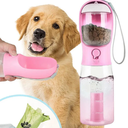 Portable Water Bottle for Dogs, 3 in 1 Pet Travel Bowl Dispenser with Food Treat Container & Poop Bag Holder, Summer Outdoor Walking Hiking Accessories for Large Dog on the Go - Blue, 20Oz#Summervibes