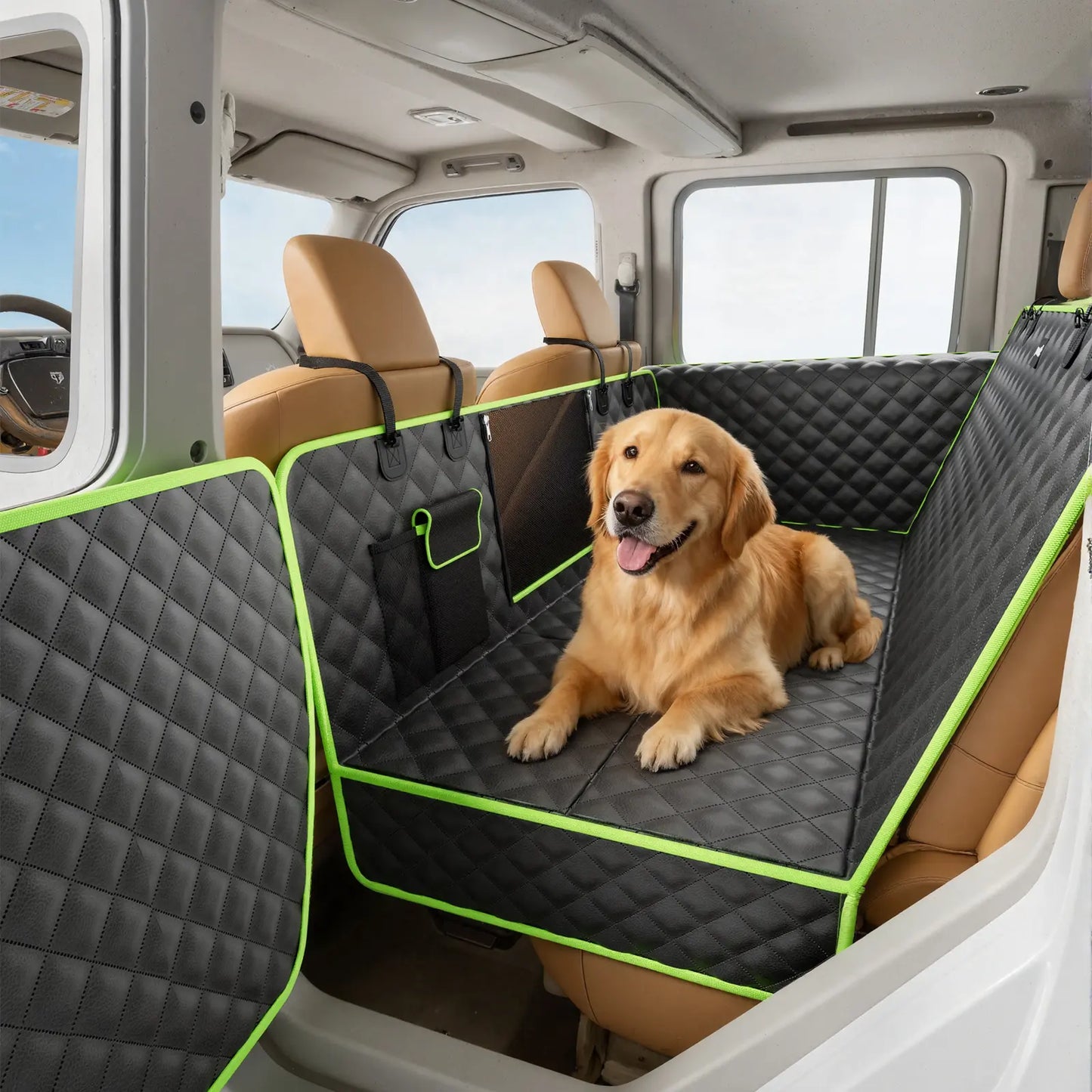 Pecute Waterproof Pet Car Seat Cover with Mesh Window and Storage Pocket, Non-Slip Hammock Design for Cars and Trucks, Easy to Install and Washable
