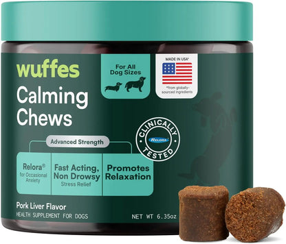 Wuffes Calming Chews for Dogs - Stress Relief Supplement - Non-Drowsy Formula for All Breeds - Made in the USA - 60 Soft Chews