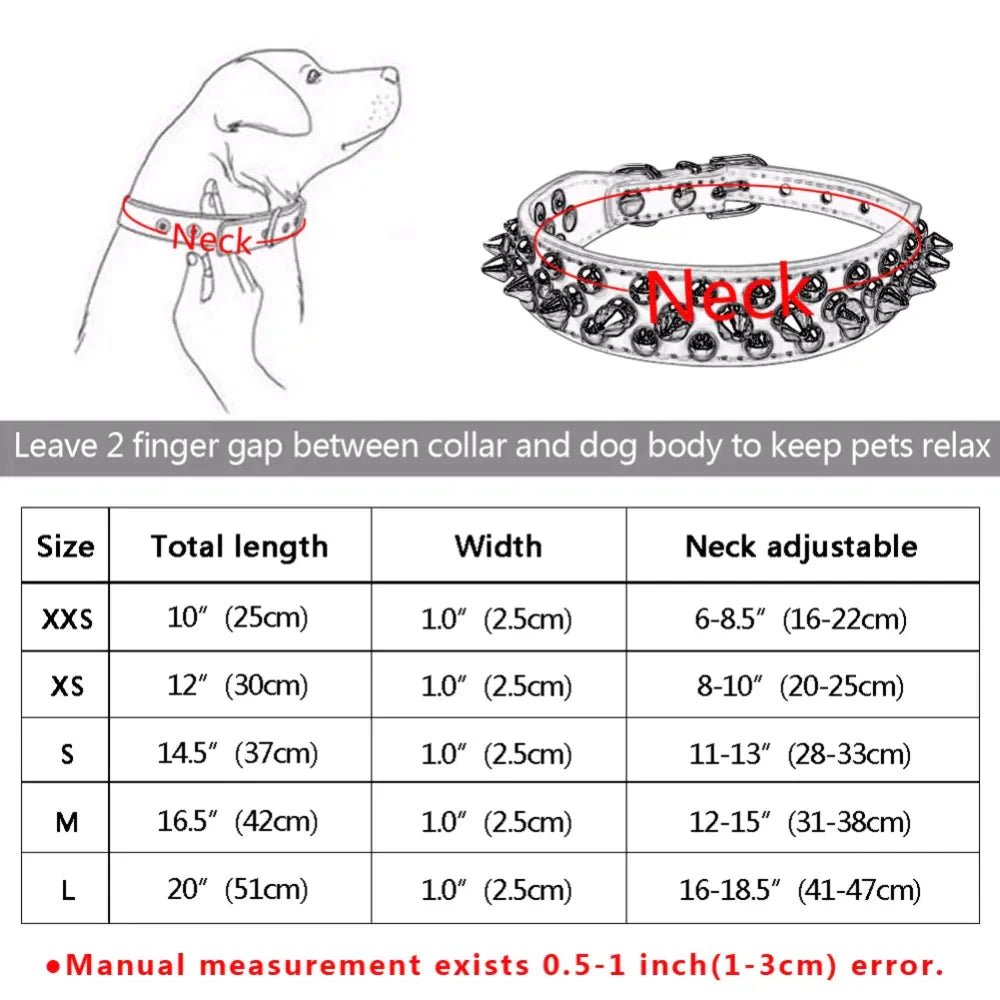 Premium Adjustable Spiked Studded Leather Dog Collar for Small and Large Breeds, Suitable for Pit Bulls and Cats