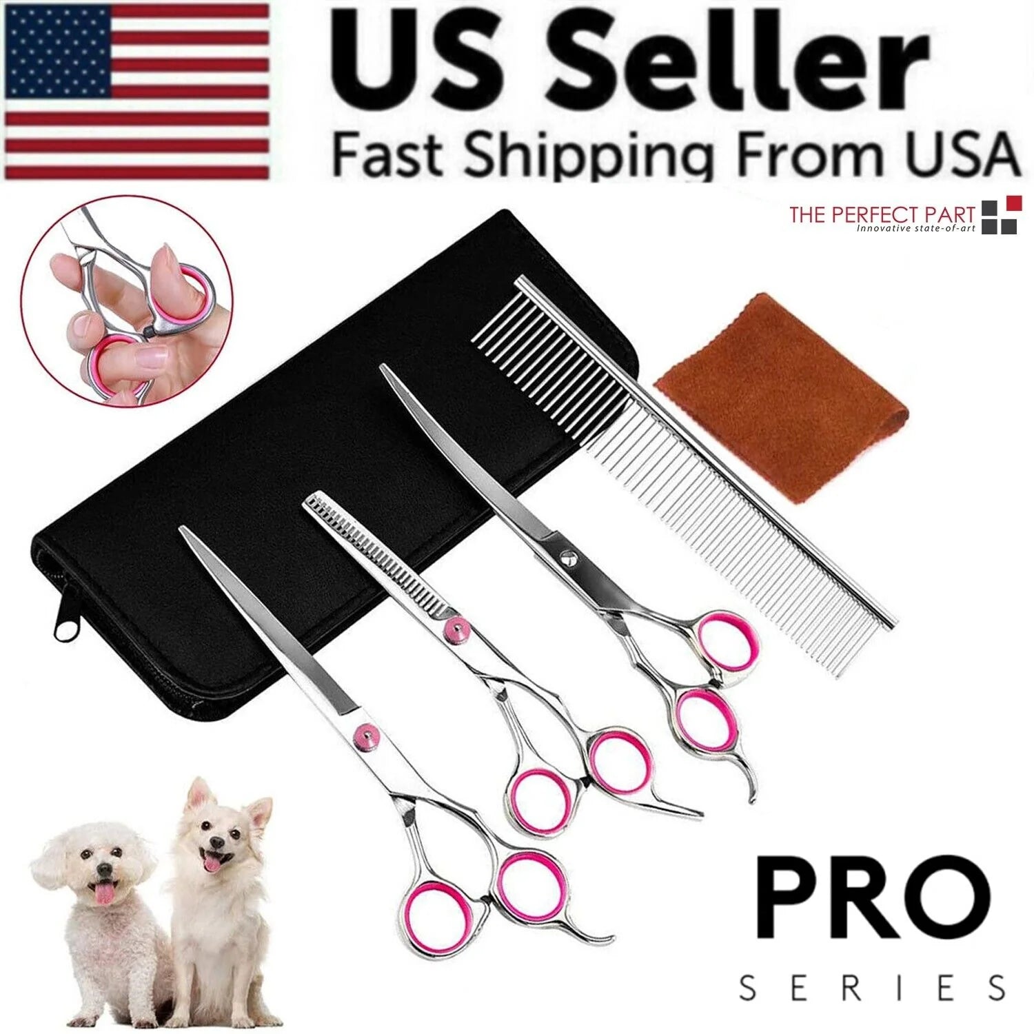 Professional Dog Grooming Scissors Set - Stainless Steel Straight, Curved, and Thinning Shears Kit