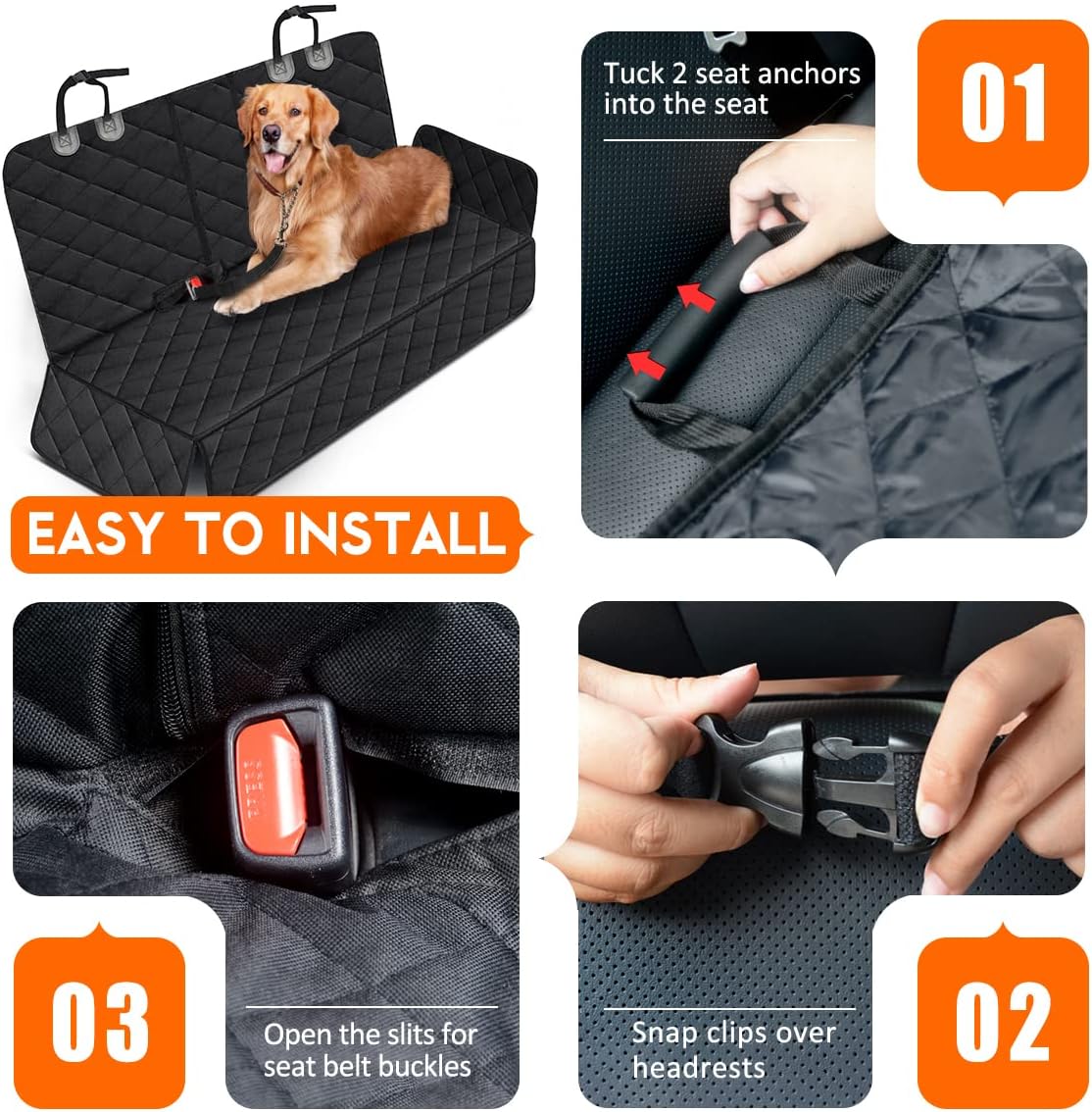 Ultimate Waterproof Dog Car Seat Cover - Durable Back Seat Protector for Pets & Kids - Fits Most Cars, SUVs & Trucks (53" Width) - Black