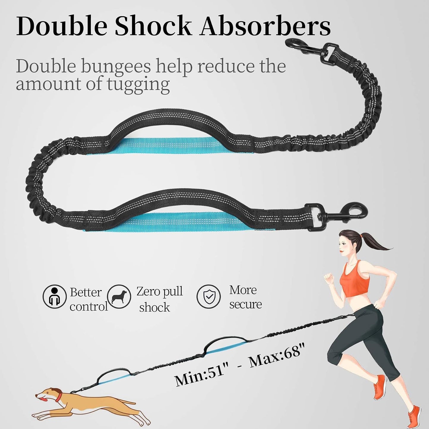 Ultimate Hands-Free Dog Leash with Zipper Pouch - Dual Padded Handles and Shock-Absorbing Bungee for Effortless Walking, Jogging, and Running (Medium, 8-25 Lbs, Black)