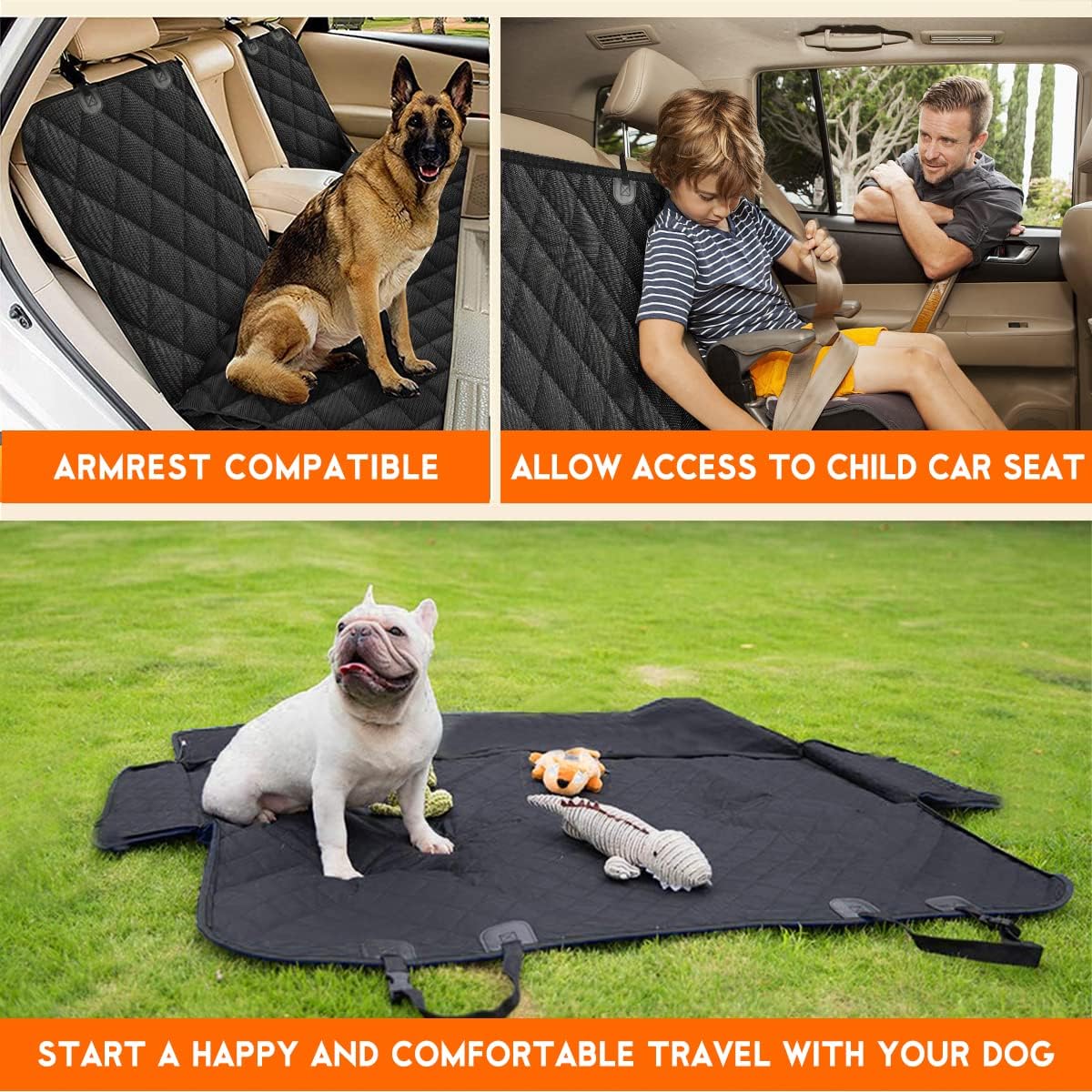 Ultimate Waterproof Dog Car Seat Cover - Durable Back Seat Protector for Pets & Kids - Fits Most Cars, SUVs & Trucks (53" Width) - Black