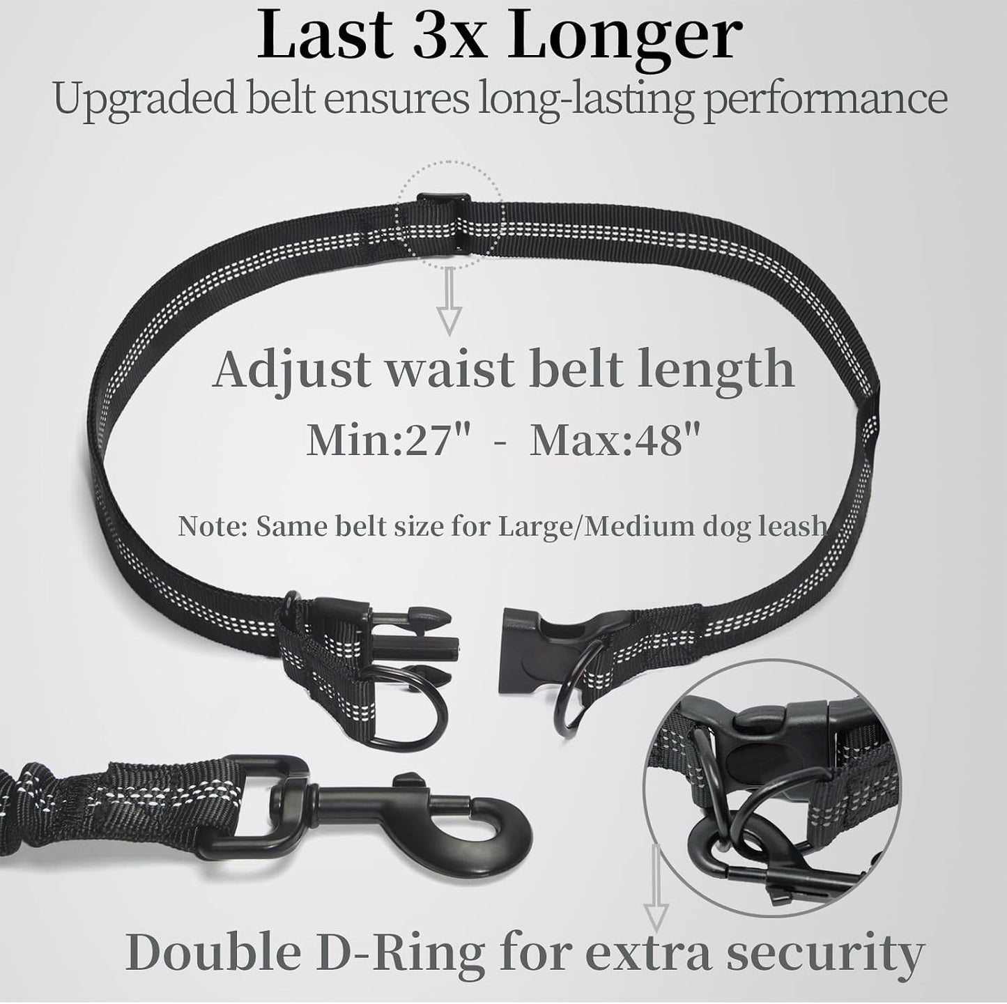 Ultimate Hands-Free Dog Leash with Zipper Pouch - Dual Padded Handles and Shock-Absorbing Bungee for Effortless Walking, Jogging, and Running (Medium, 8-25 Lbs, Black)