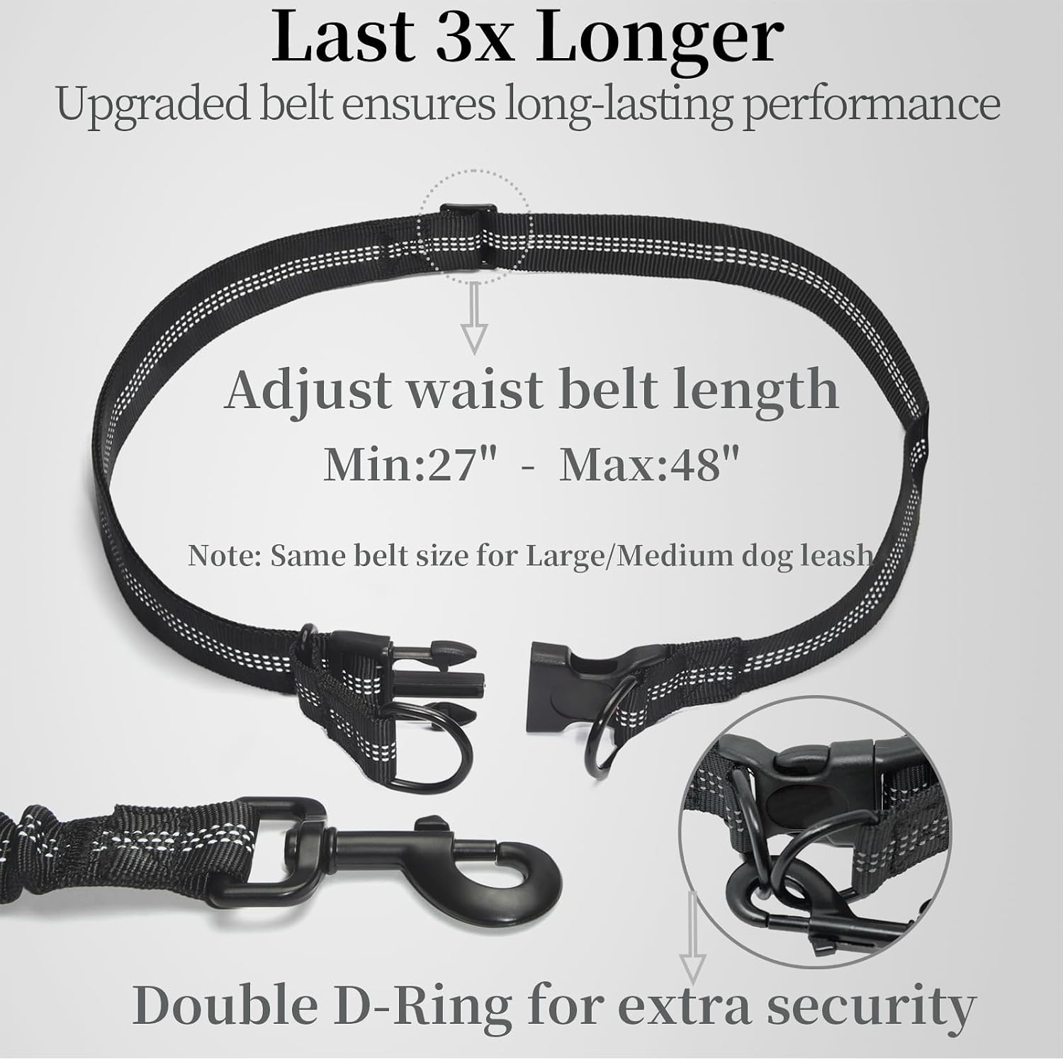 Ultimate Hands-Free Dog Leash with Zipper Pouch - Dual Padded Handles and Shock-Absorbing Bungee for Effortless Walking, Jogging, and Running (Medium, 8-25 Lbs, Black)