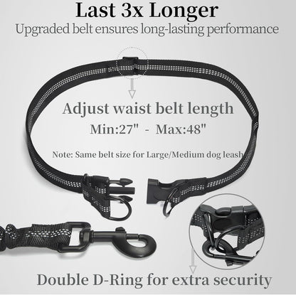 Ultimate Hands-Free Dog Leash with Zipper Pouch - Dual Padded Handles and Shock-Absorbing Bungee for Effortless Walking, Jogging, and Running (Medium, 8-25 Lbs, Black)