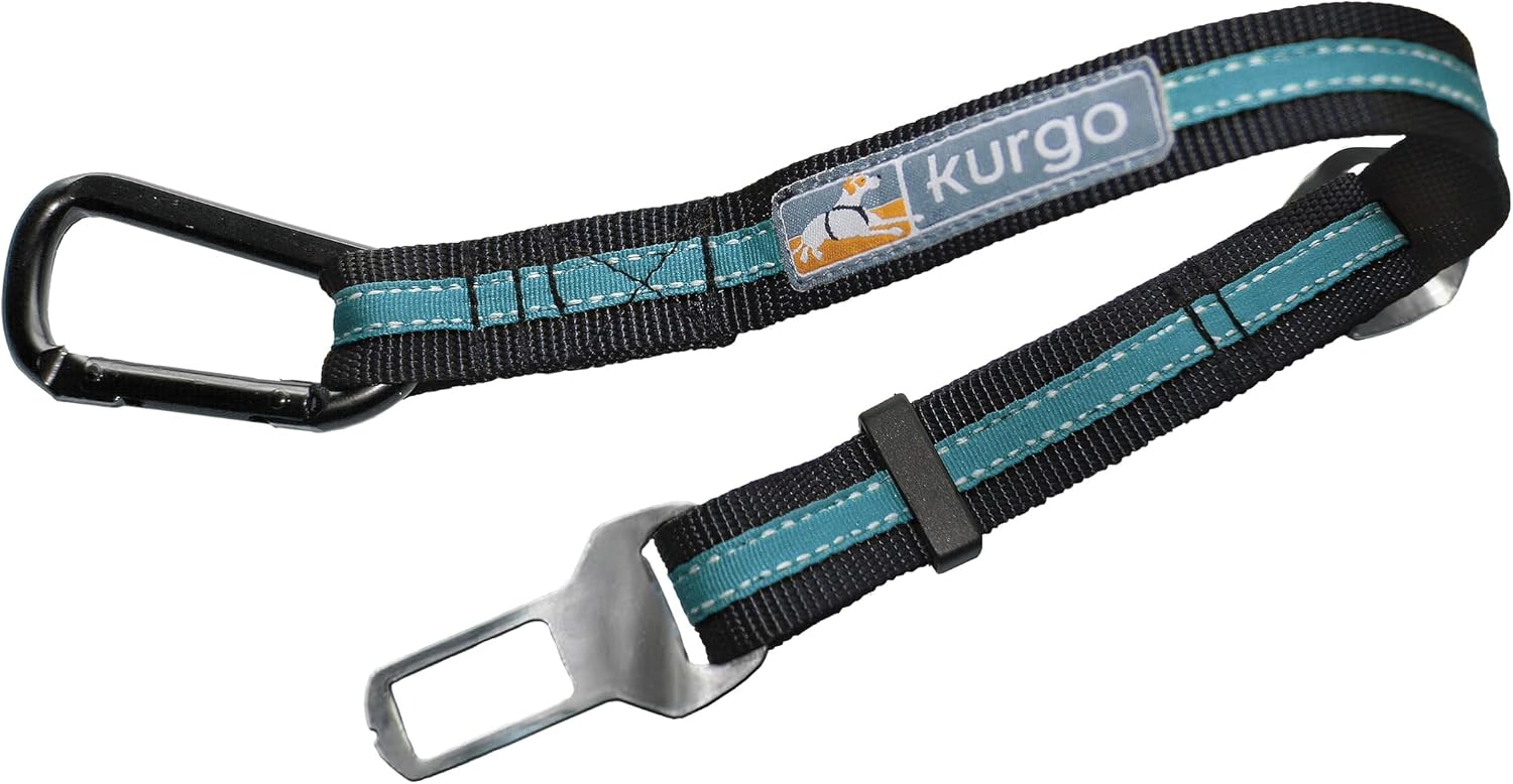 Secure Your Dog's Safety with the Adjustable Direct to Seatbelt Tether in Coastal Blue - Perfect for All Car Rides!