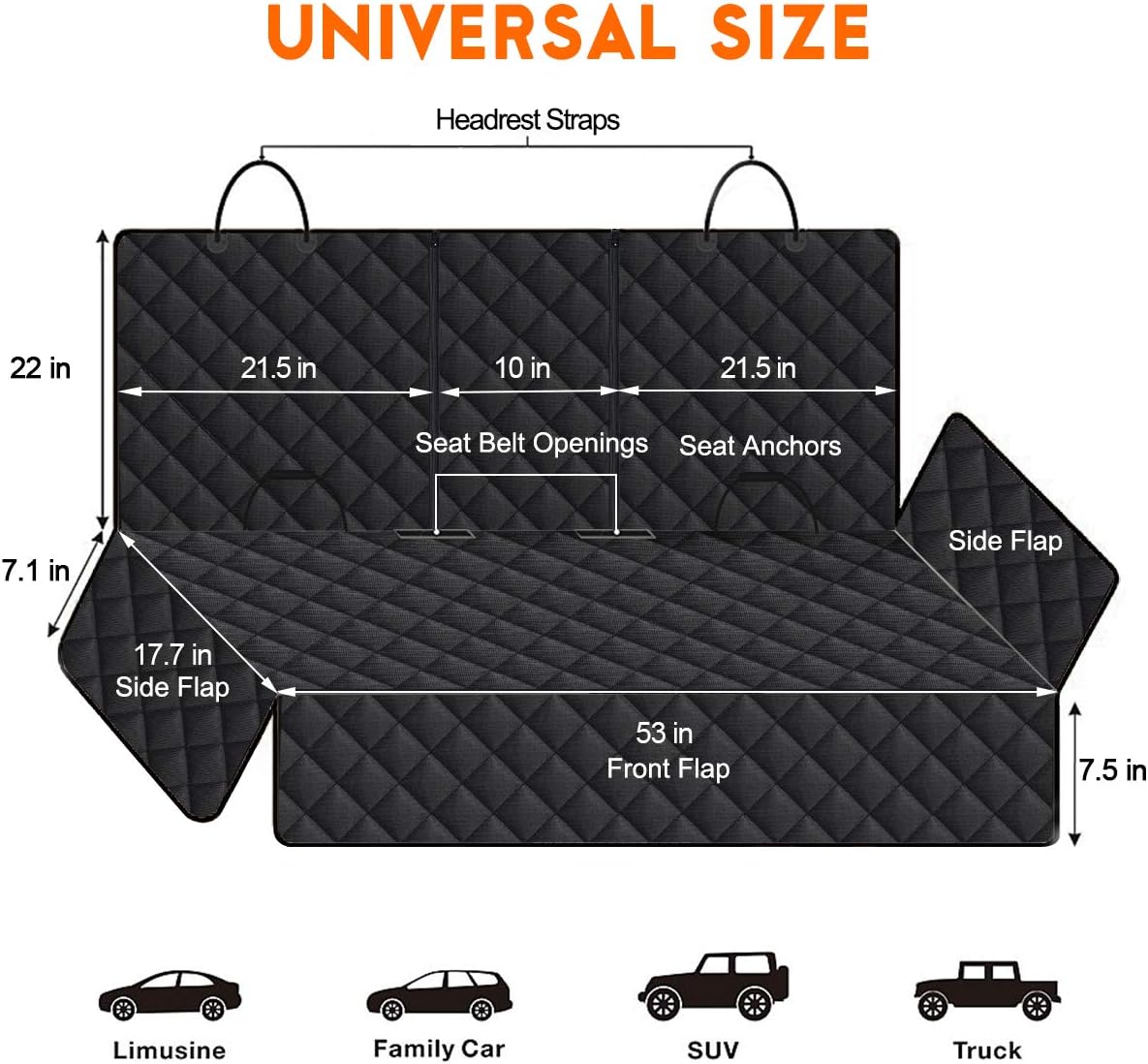 Ultimate Waterproof Dog Car Seat Cover - Durable Back Seat Protector for Pets & Kids - Fits Most Cars, SUVs & Trucks (53" Width) - Black