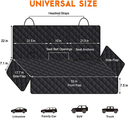 Ultimate Waterproof Dog Car Seat Cover - Durable Back Seat Protector for Pets & Kids - Fits Most Cars, SUVs & Trucks (53" Width) - Black
