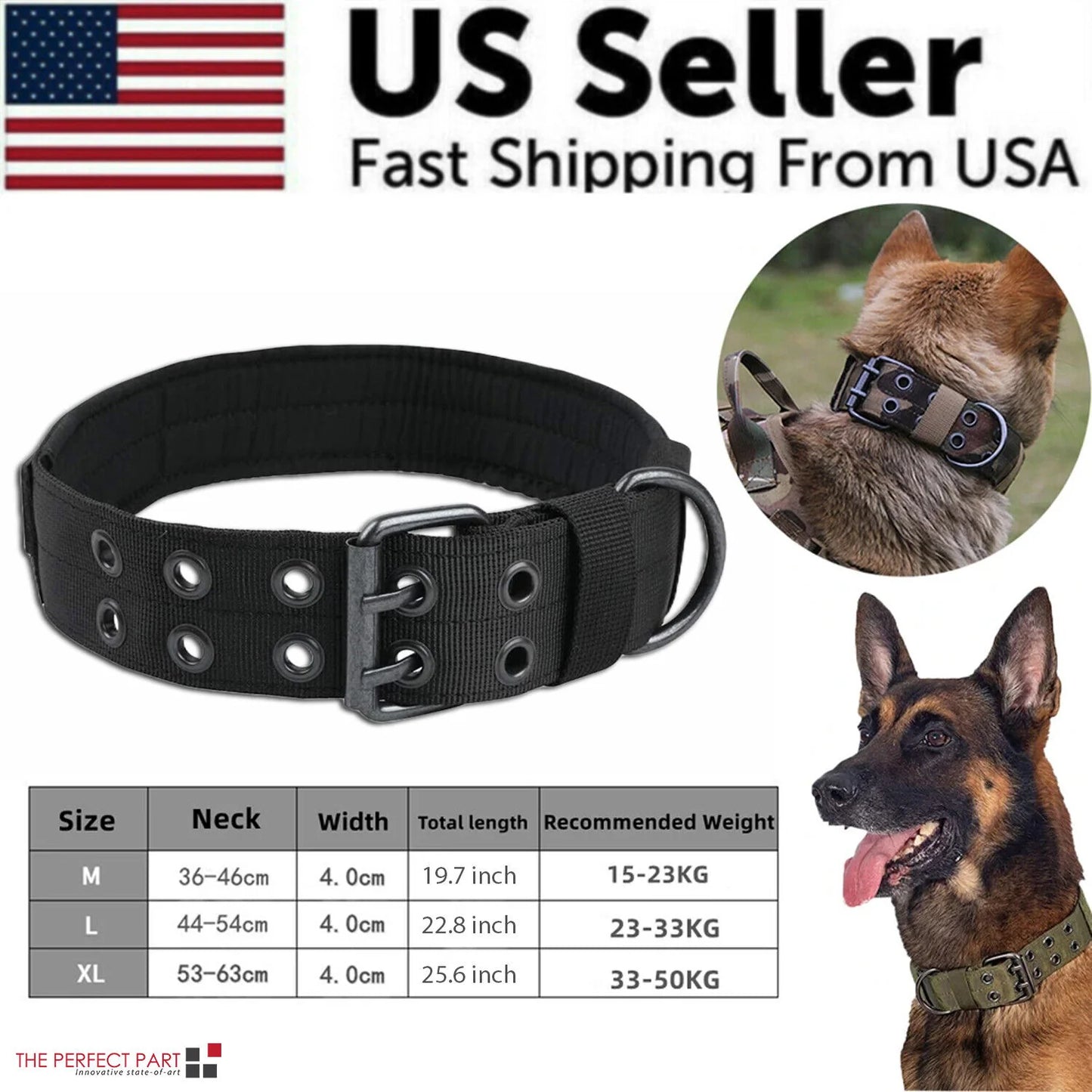 Heavy-Duty 2-Inch Nylon Tactical Dog Collar for Large Breeds with Metal Buckle